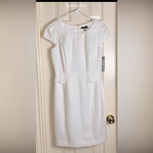 NWT Tahari • Arthur S Levine Women's Ivory Cap-Sleeve Sheath Dress